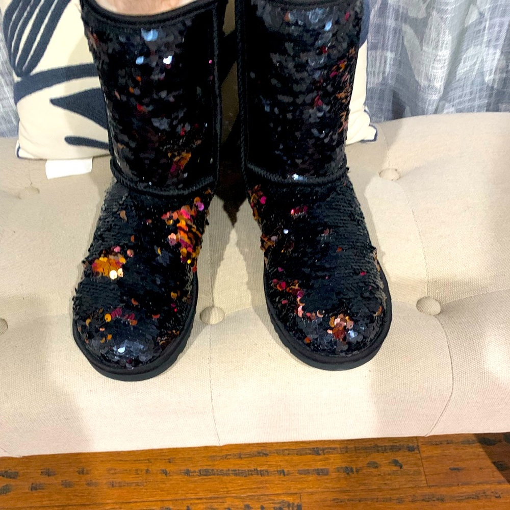 Black sequin classic short Ugg boots